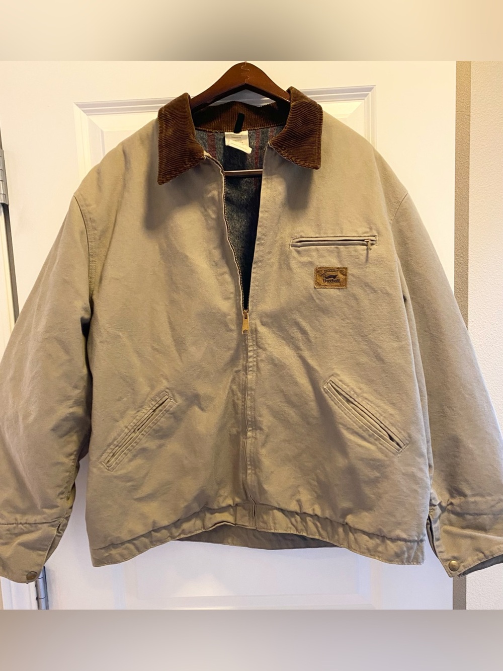 VTG 90s Duxbak Detroit Canvas Work Jacket XL Blanket Lined Tan Corduroy Collar